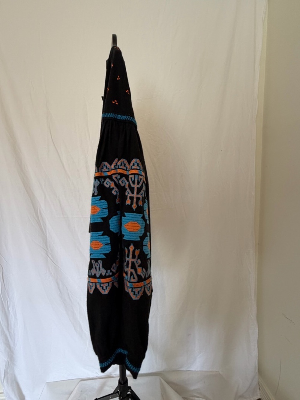 Free People Embroidered Tie-Front Boho Jacket Southwestern Puff Sleeve Black - Picture 11 of 12